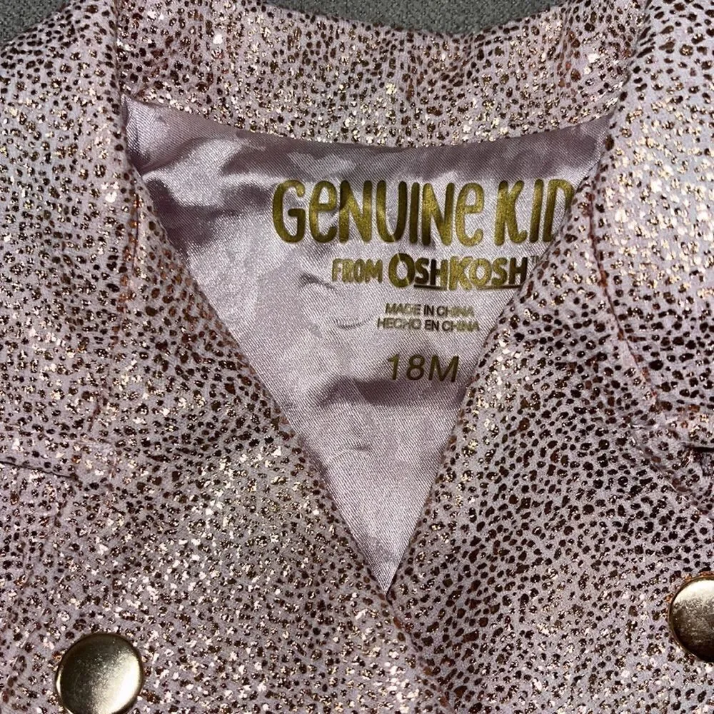 Genuine Kids by Oshkosh pink sparkly metallic jacket w/ pockets, zip closure.